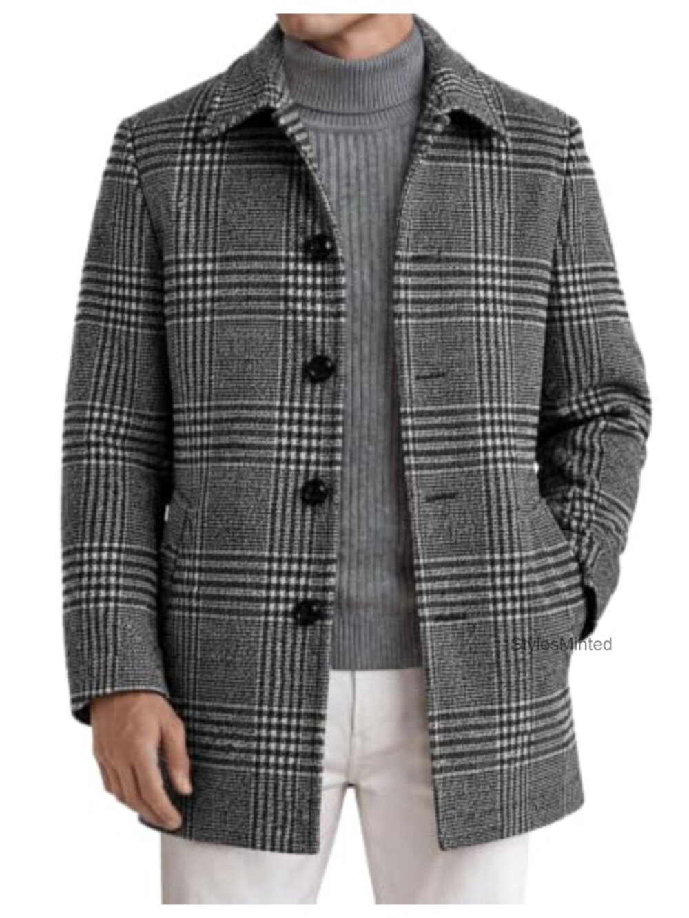 Slim Fit Pea Coat for Men Winter Wool Blend Overcoat